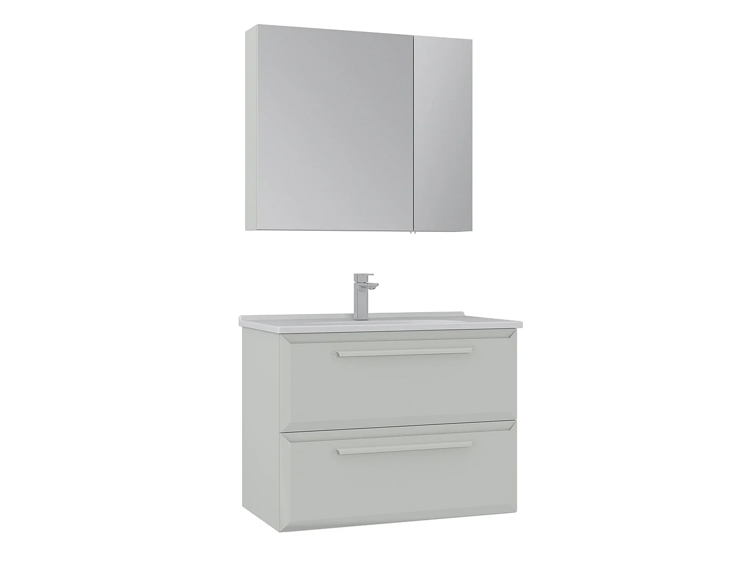 Wastafelmeubel met spiegel (2-delig) "Nuvola 80 v2" - 80 x 50 x 62 cm - Cashmere
