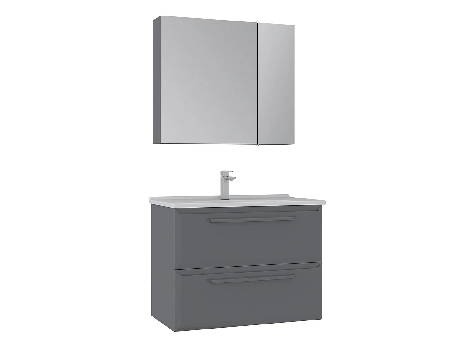 Wastafelmeubel met spiegel (2-delig) "Nuvola 80 v2" - 80 x 50 x 62 cm - Grijs