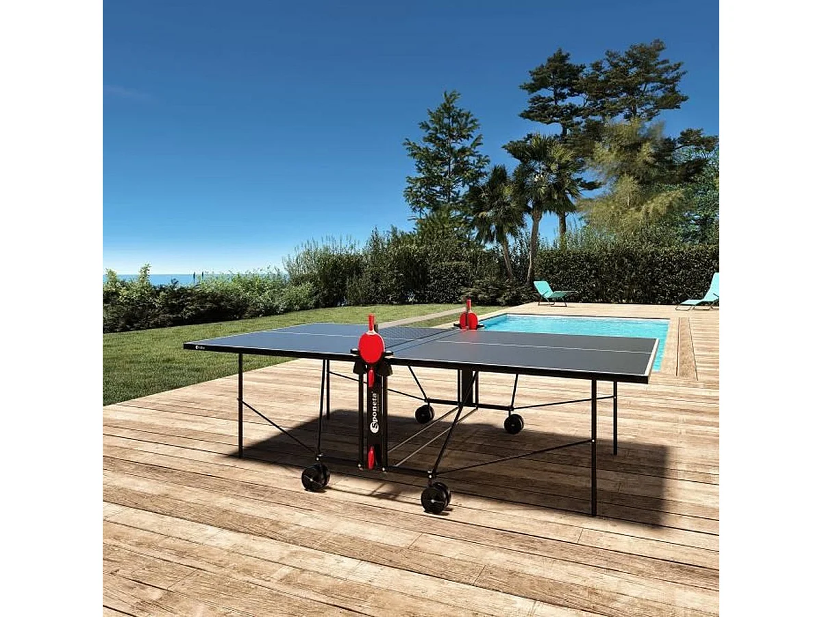 SPONETA Table de tennis de table d'extérieur compacte, plateau mélamine, pliable, Gris/Noir