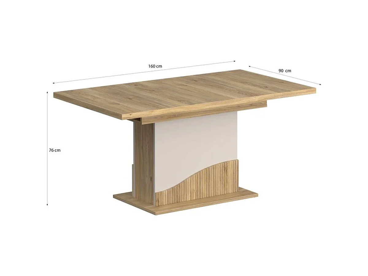 Table à manger extensible POEM 160-200 x 90 x 76 cm, Sable & Chêne - 8 places