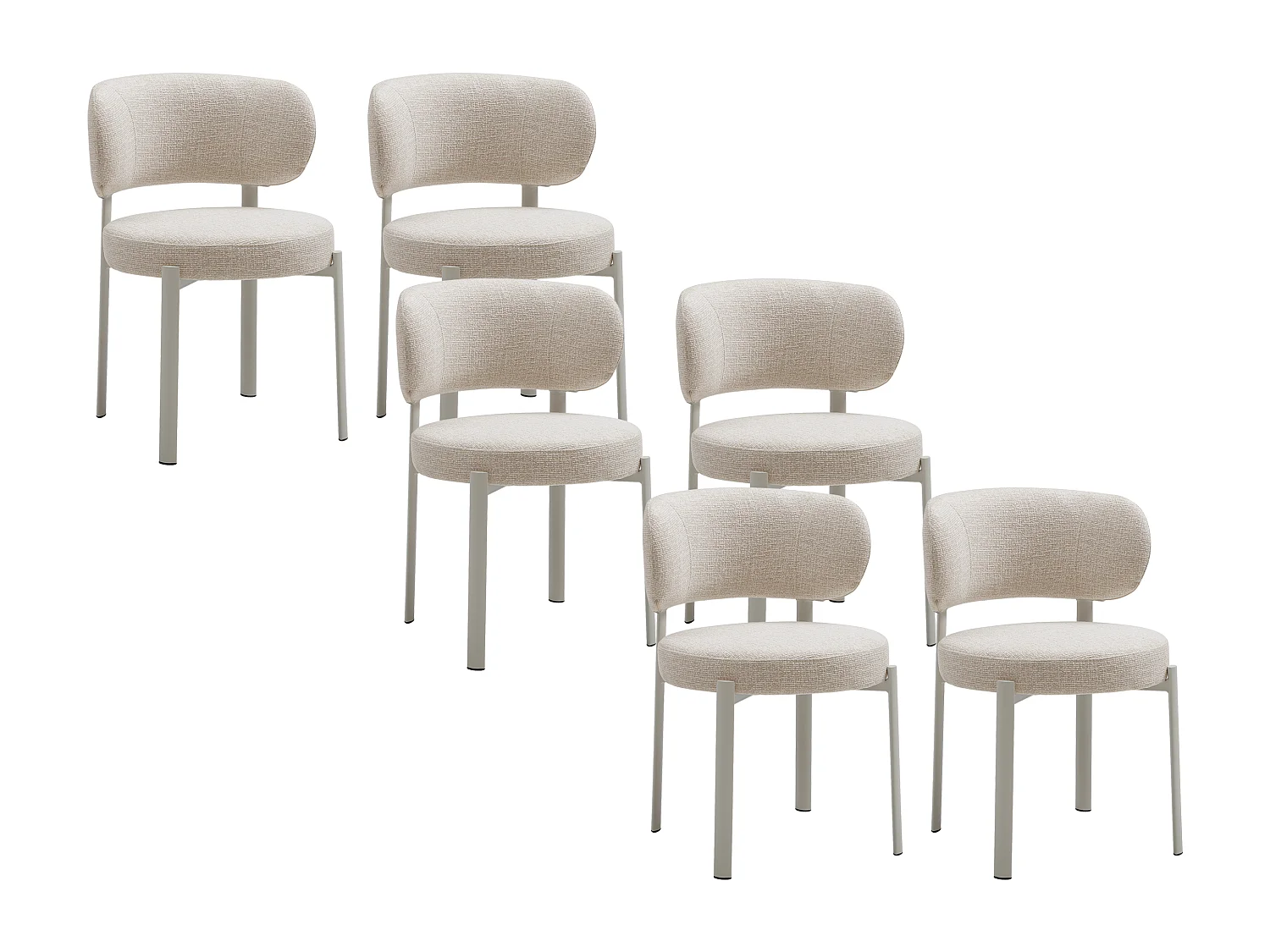 Lot de 6 chaises en tissu tweed et métal crème - Beige - ASILOVA