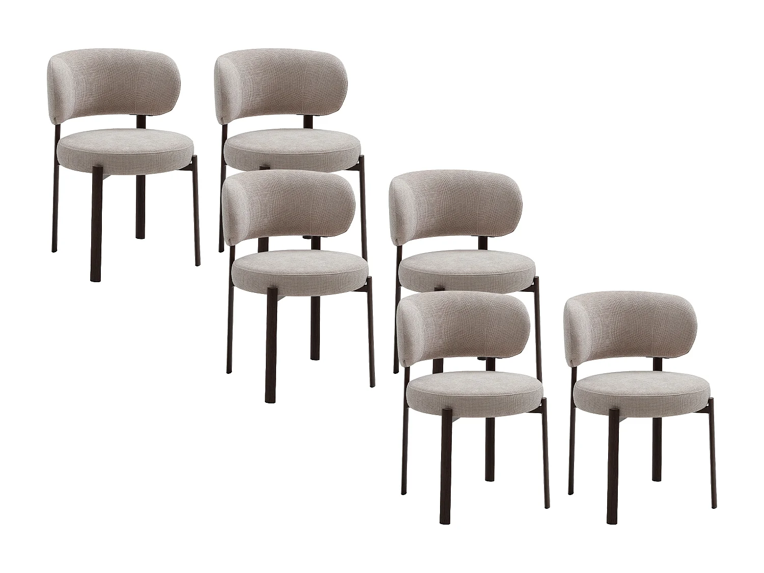 Lot de 6 chaises en tissu texturé et métal effet bois - Beige et Naturel foncé - ASILOVA