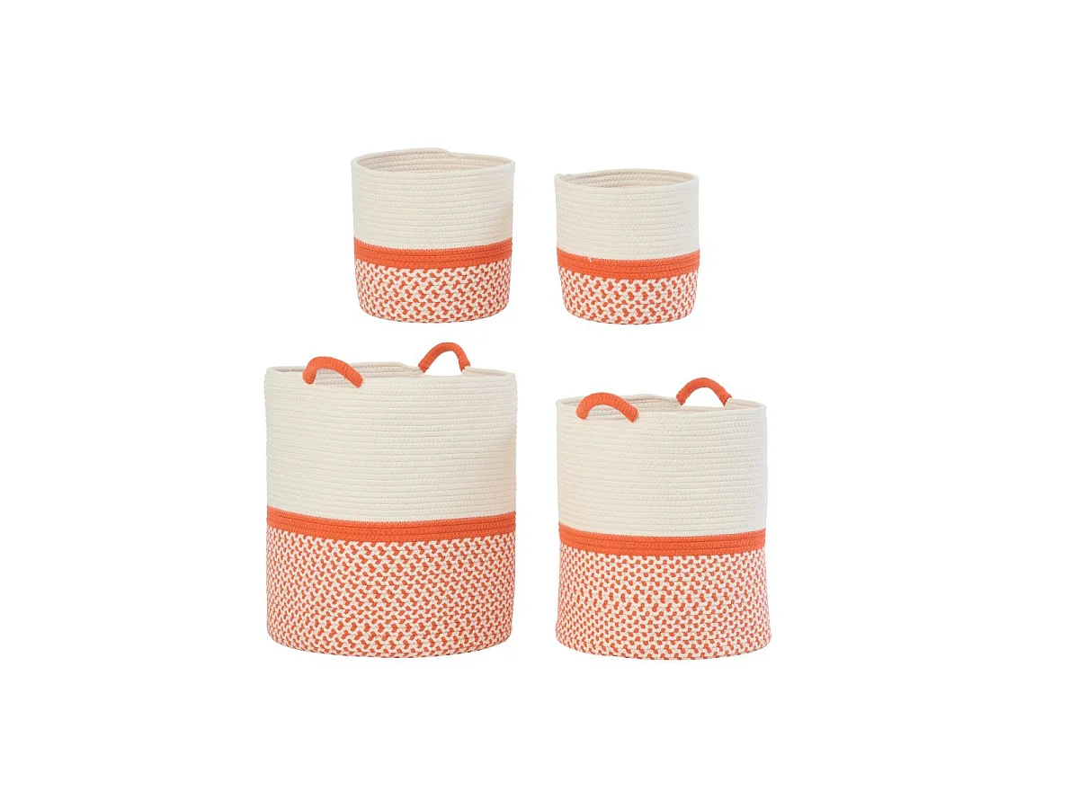 Lot de 4 Paniers de Rangement "Sung" 45cm Orange & Blanc