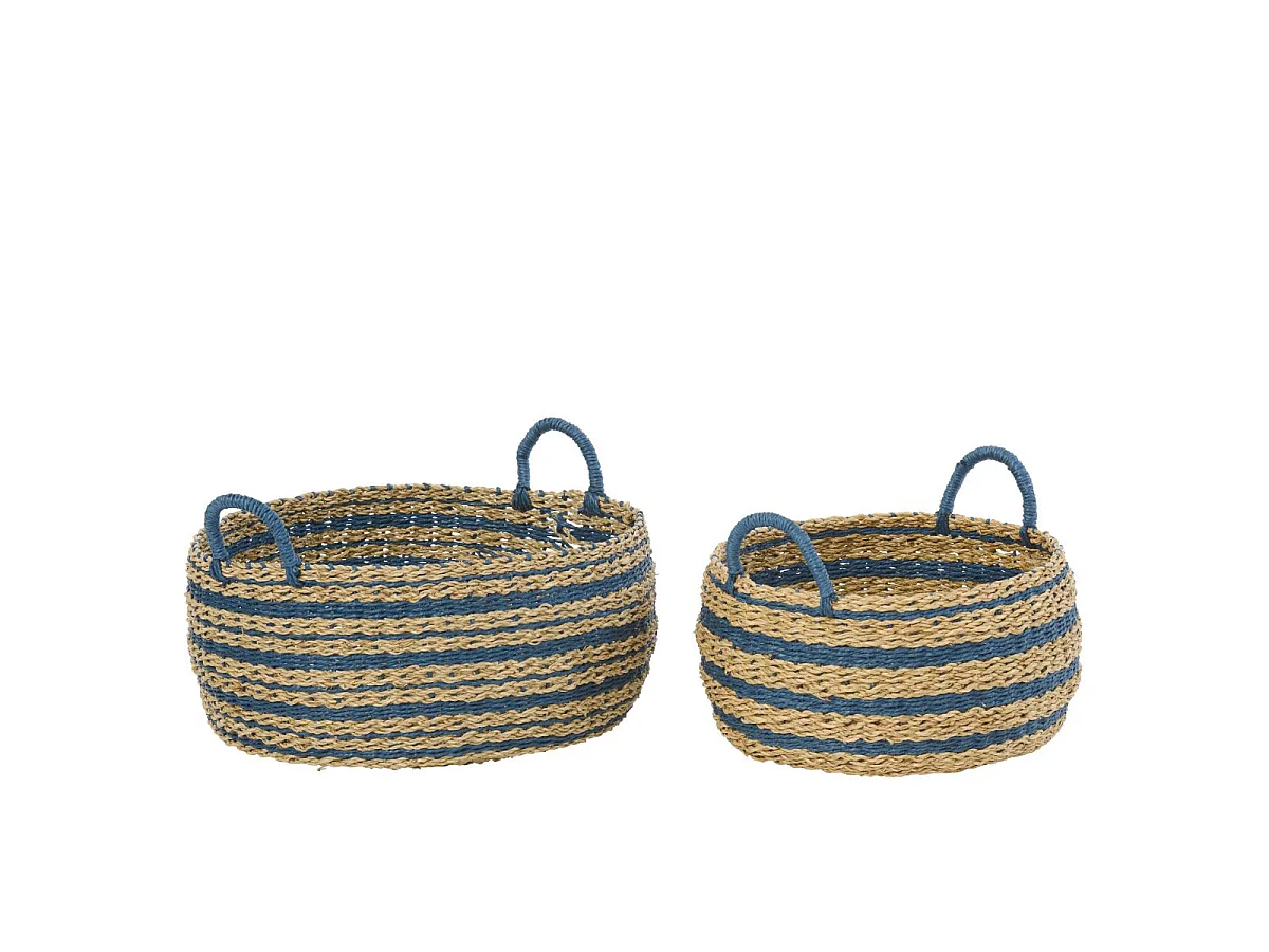 Lot de 2 Paniers de Rangement "Xavier" 37cm Naturel & Bleu