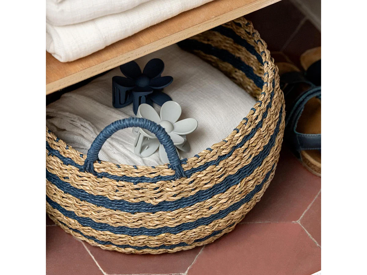 Lot de 2 Paniers de Rangement "Xavier" 37cm Naturel & Bleu