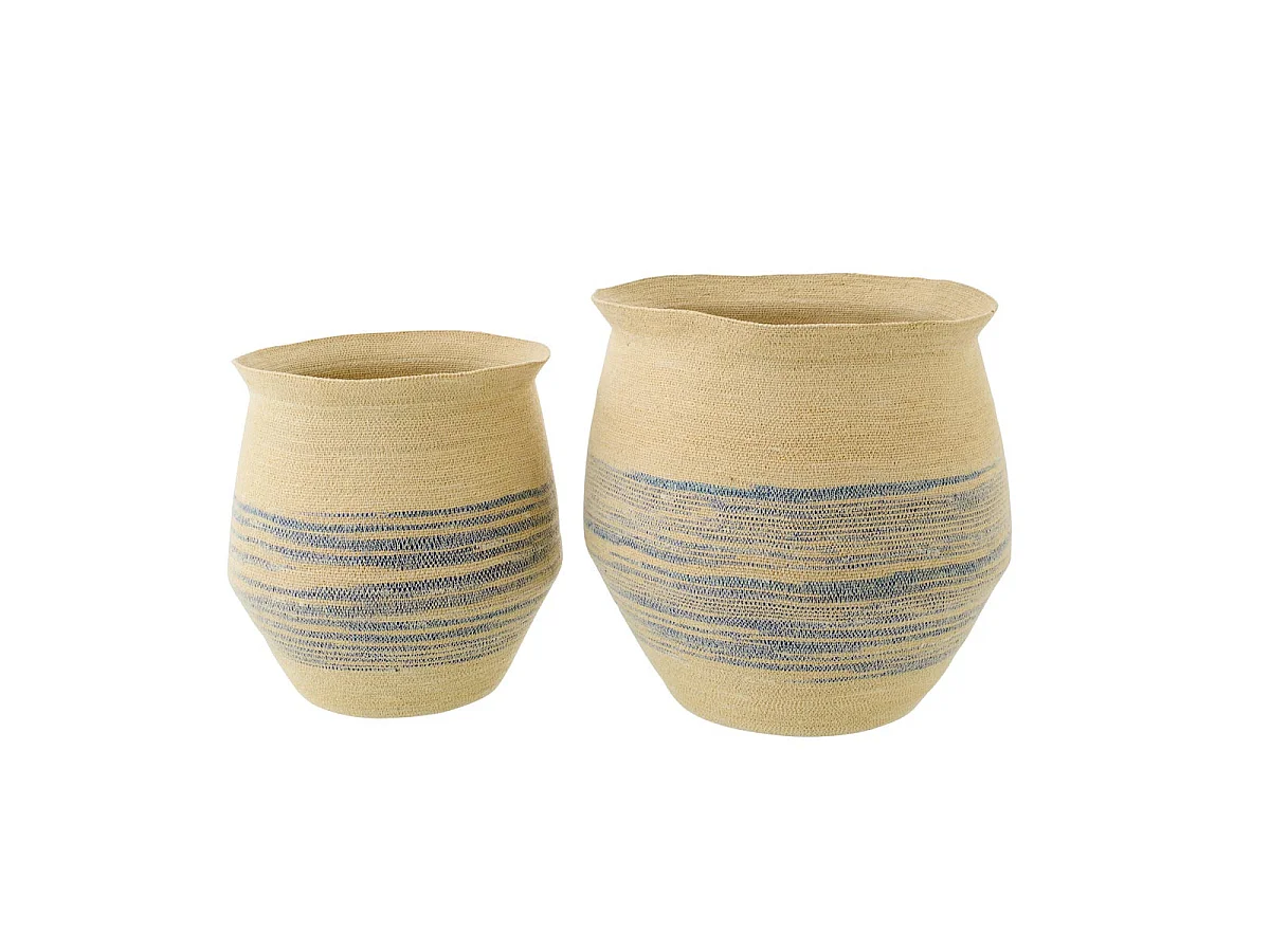 Lot de 2 Paniers en Jonc "Galene" 52cm Naturel & Bleu
