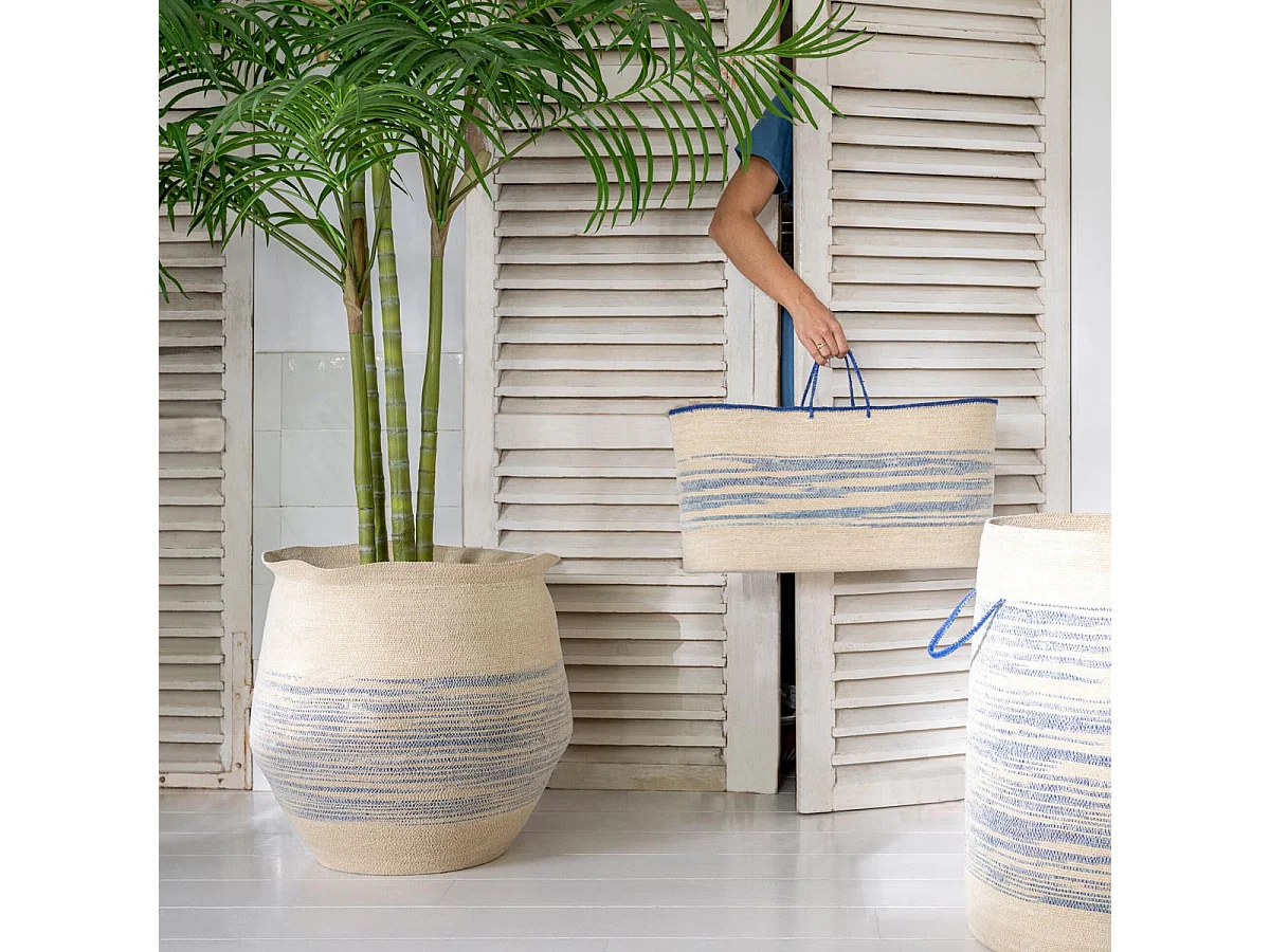 Lot de 2 Paniers en Jonc "Galene" 52cm Naturel & Bleu