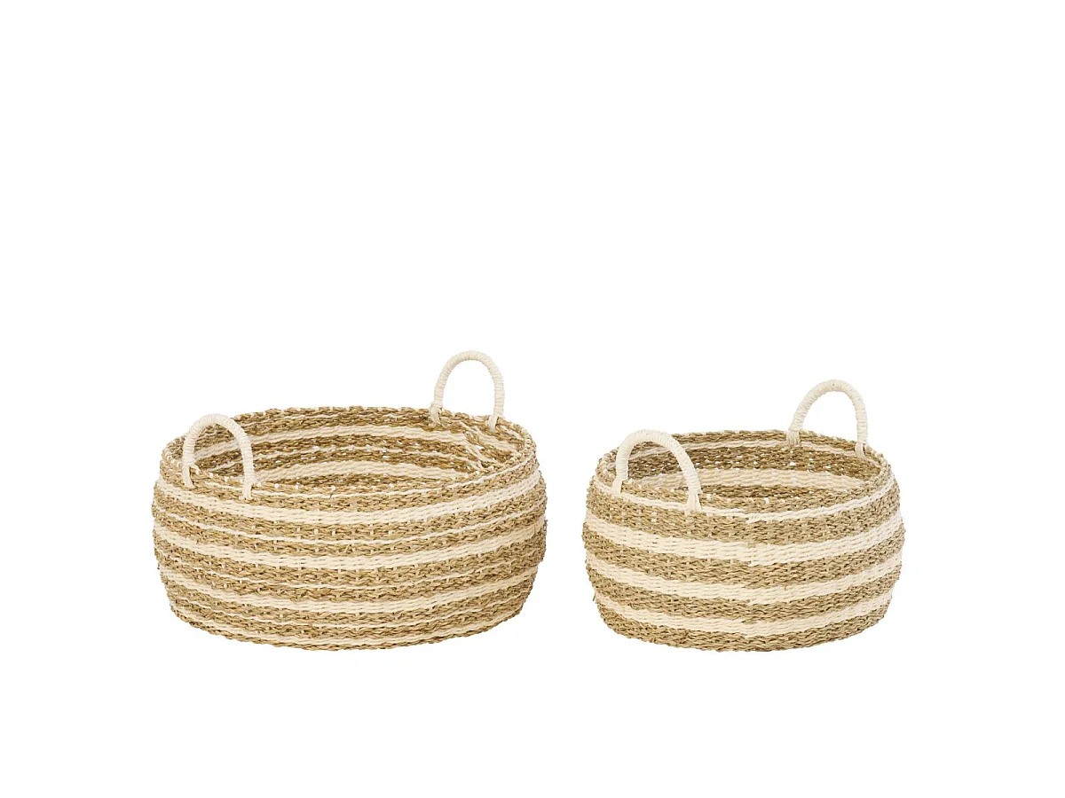 Lot de 2 Paniers de Rangement "Xavier" 37cm Naturel & Blanc