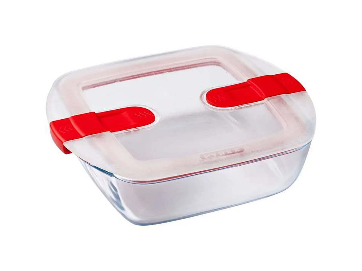 PYREX Cook & Heat Lot de 3 boîtes repas carrées 1 L avec couvercles étanches à valve vapeur