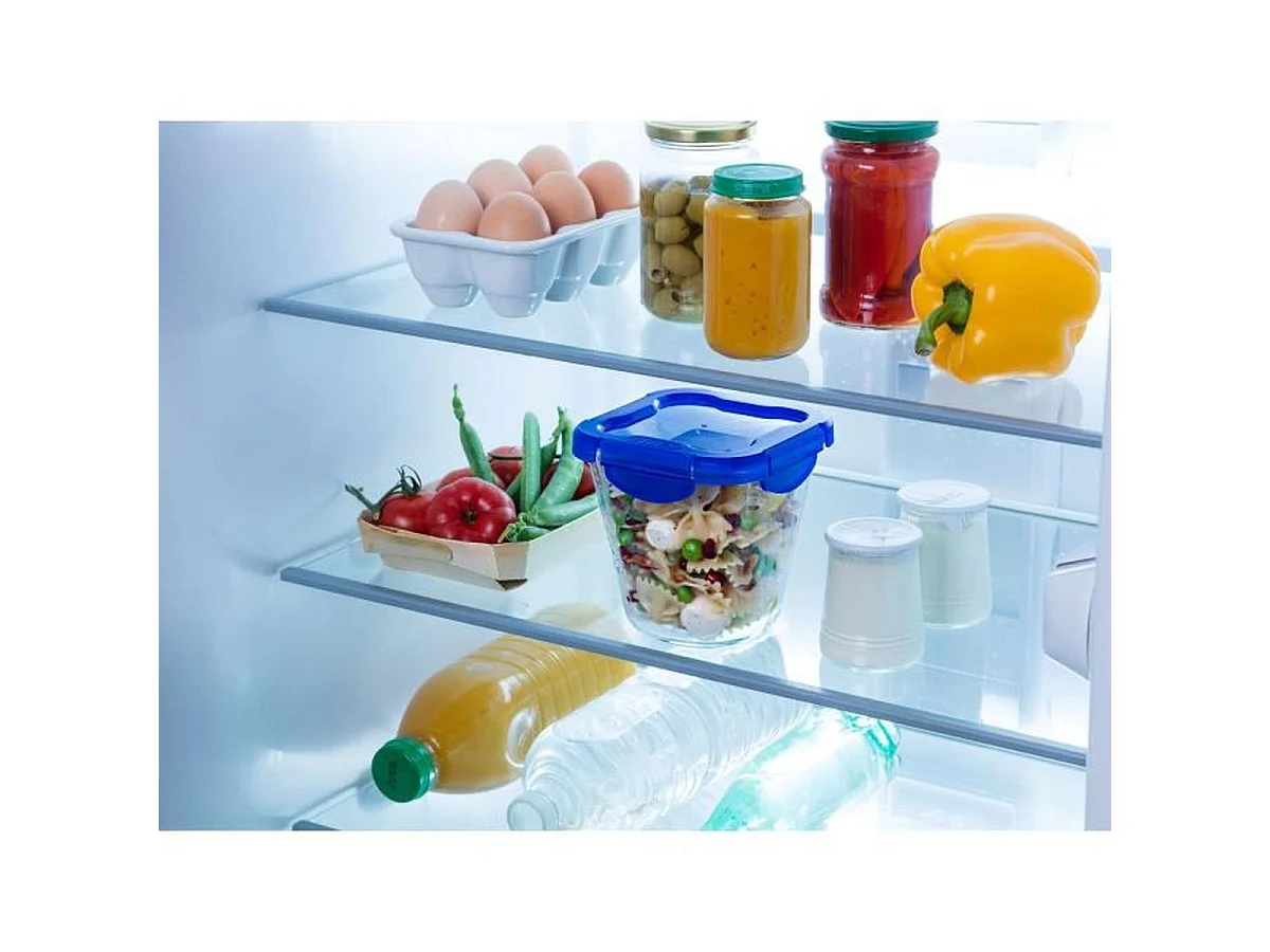 PYREX Cook & Go Pasta Box - Lot de 3 boîtes en verre 12 x 12 cm 0,8 L avec couvercles étanches bleus