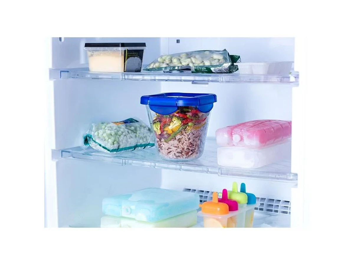 PYREX Cook & Go Pasta Box - Lot de 3 boîtes en verre 12 x 12 cm 0,8 L avec couvercles étanches bleus