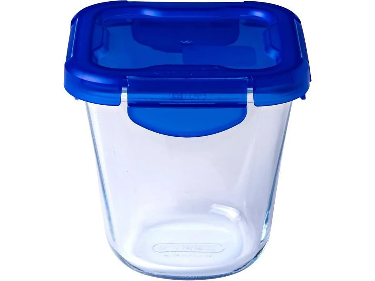 PYREX Cook & Go Pasta Box - Lot de 3 boîtes en verre 12 x 12 cm 0,8 L avec couvercles étanches bleus