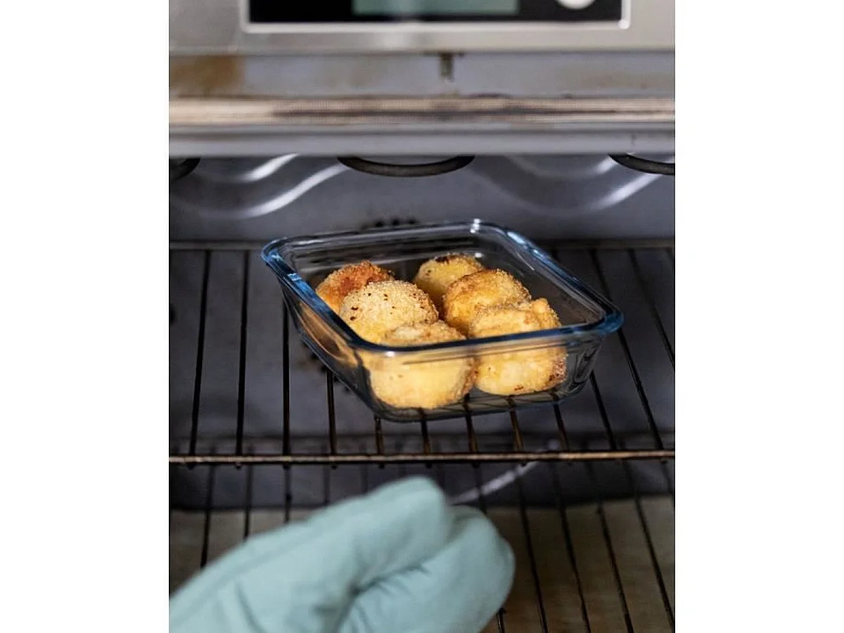 PYREX Cook & Go Lot de 5 boîtes de conservation rectangulaires en verre 0,8 L avec couvercles hermétiques bleus