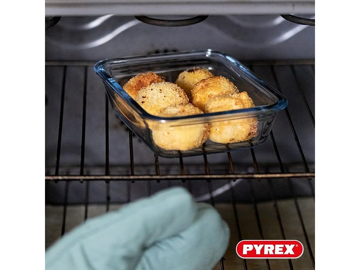 PYREX Cook & Go - Lot de 2 boîtes de conservation carrées en verre borosilicate 0,8 L et 1,9 L avec couvercles bleus