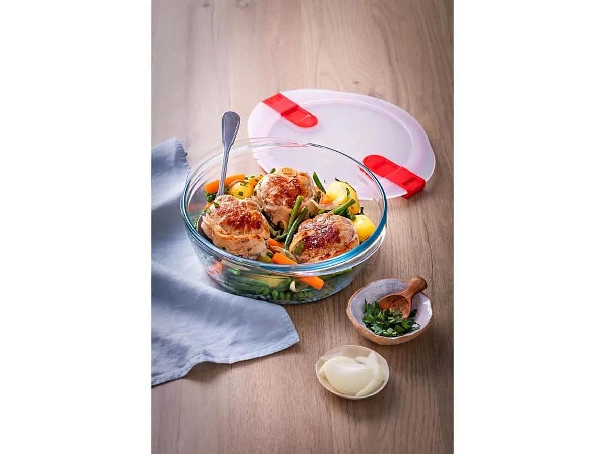 Pyrex Cook & Heat - Lot de 3 boîtes repas rondes en verre borosilicate 1,1 L (couvercles à valve vapeur)
