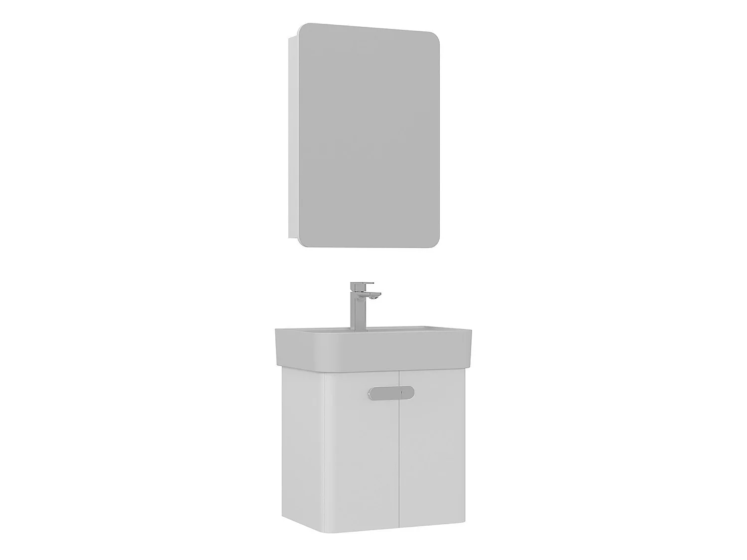 Wastafelmeubel met spiegel (2-delig) "Orbit 55" - 55 x 38 x 62 cm - Wit