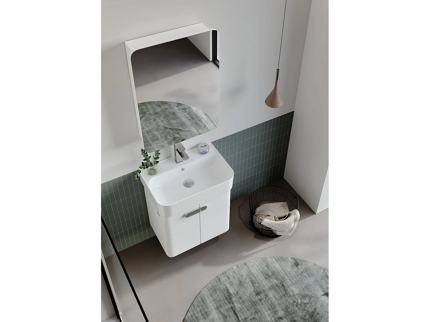 Wastafelmeubel met spiegel (2-delig) "Orbit 55" - 55 x 38 x 62 cm - Wit