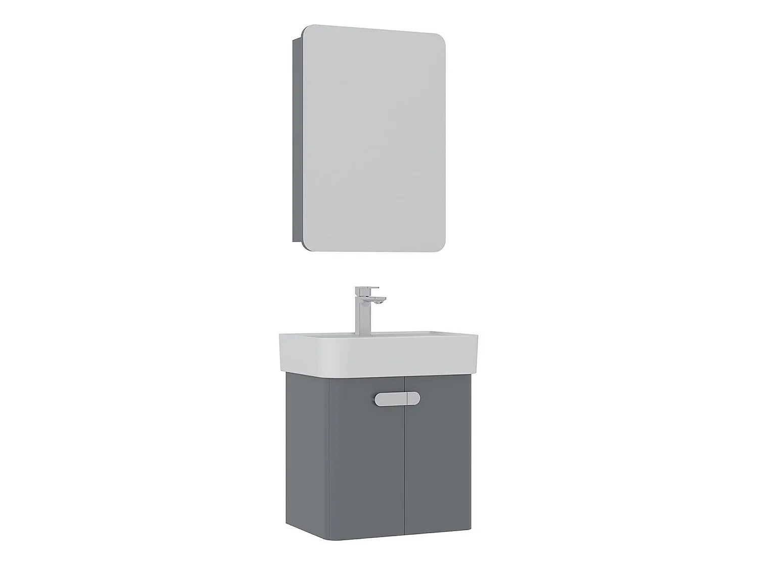 Wastafelmeubel met spiegel (2-delig) "Orbit 55" - 55 x 38 x 62 cm - Grijs