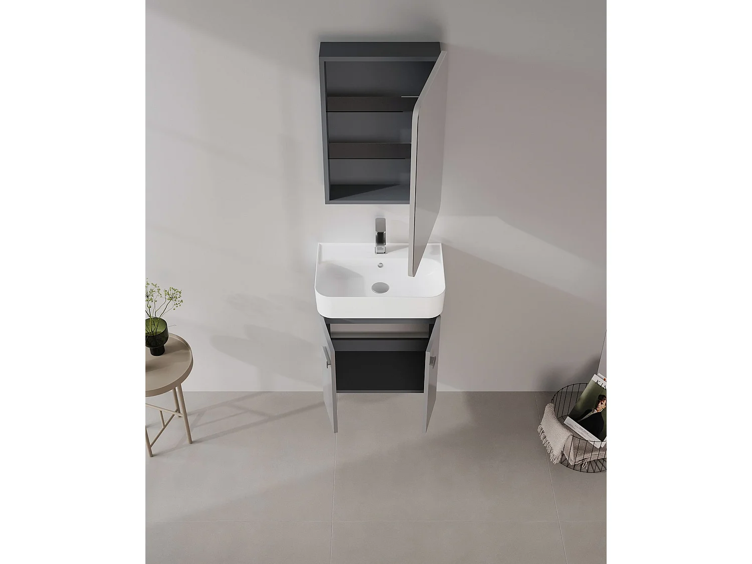 Wastafelmeubel met spiegel (2-delig) "Orbit 55" - 55 x 38 x 62 cm - Grijs