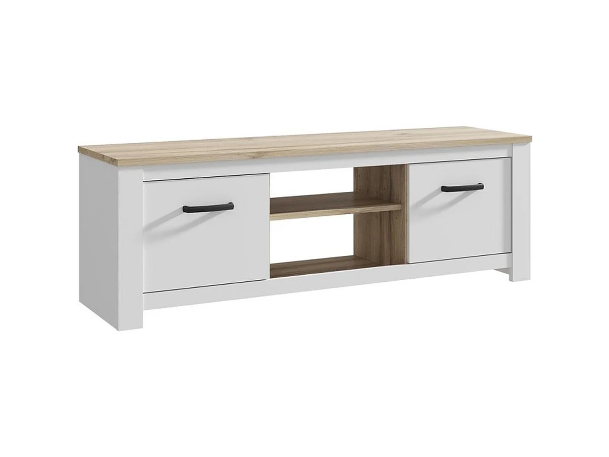 Rustieke TV-standaard Forte ELARA 162 cm - Wit en licht eiken afwerking