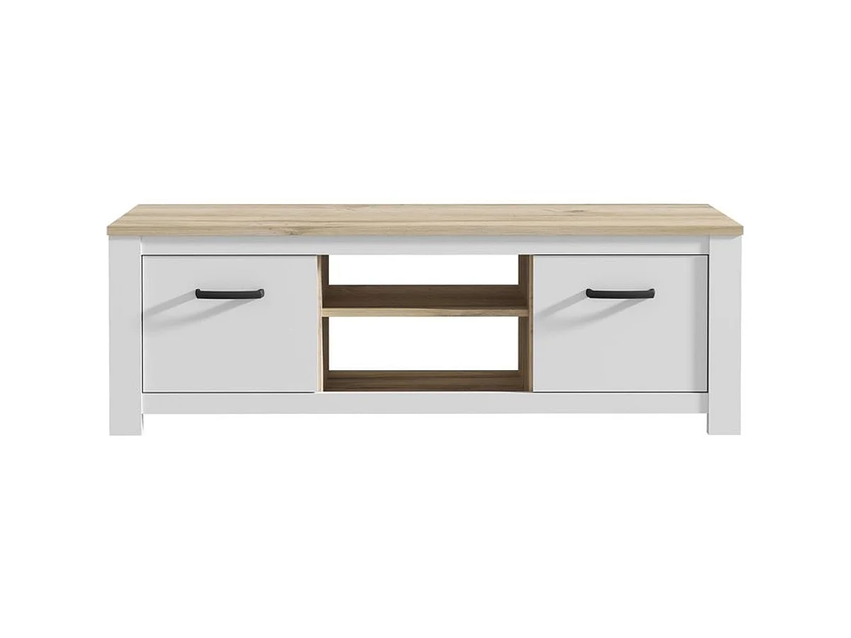 Rustieke TV-standaard Forte ELARA 162 cm - Wit en licht eiken afwerking