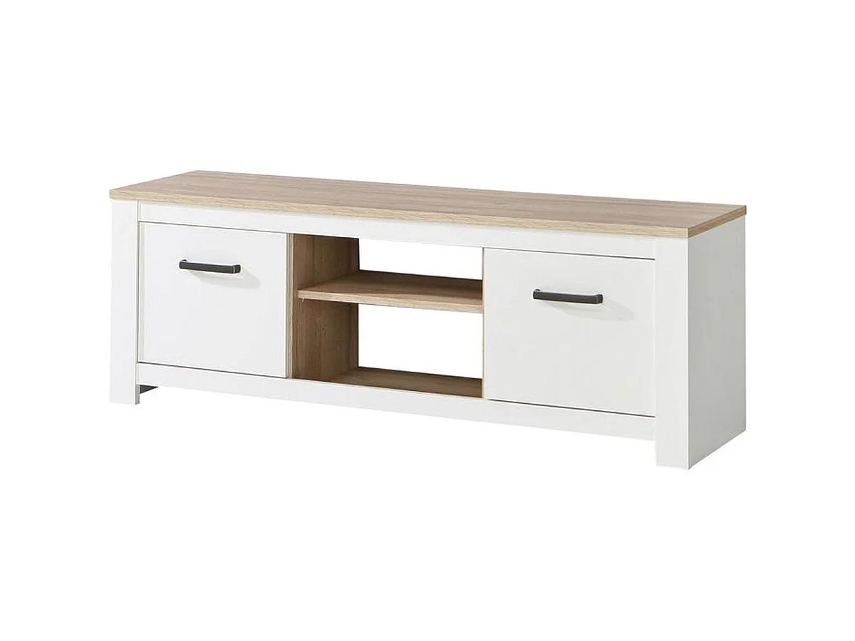 Rustieke TV-standaard Forte ELARA 162 cm - Wit en licht eiken afwerking