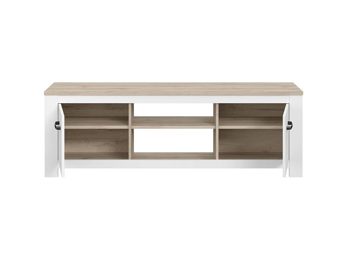 Rustieke TV-standaard Forte ELARA 162 cm - Wit en licht eiken afwerking