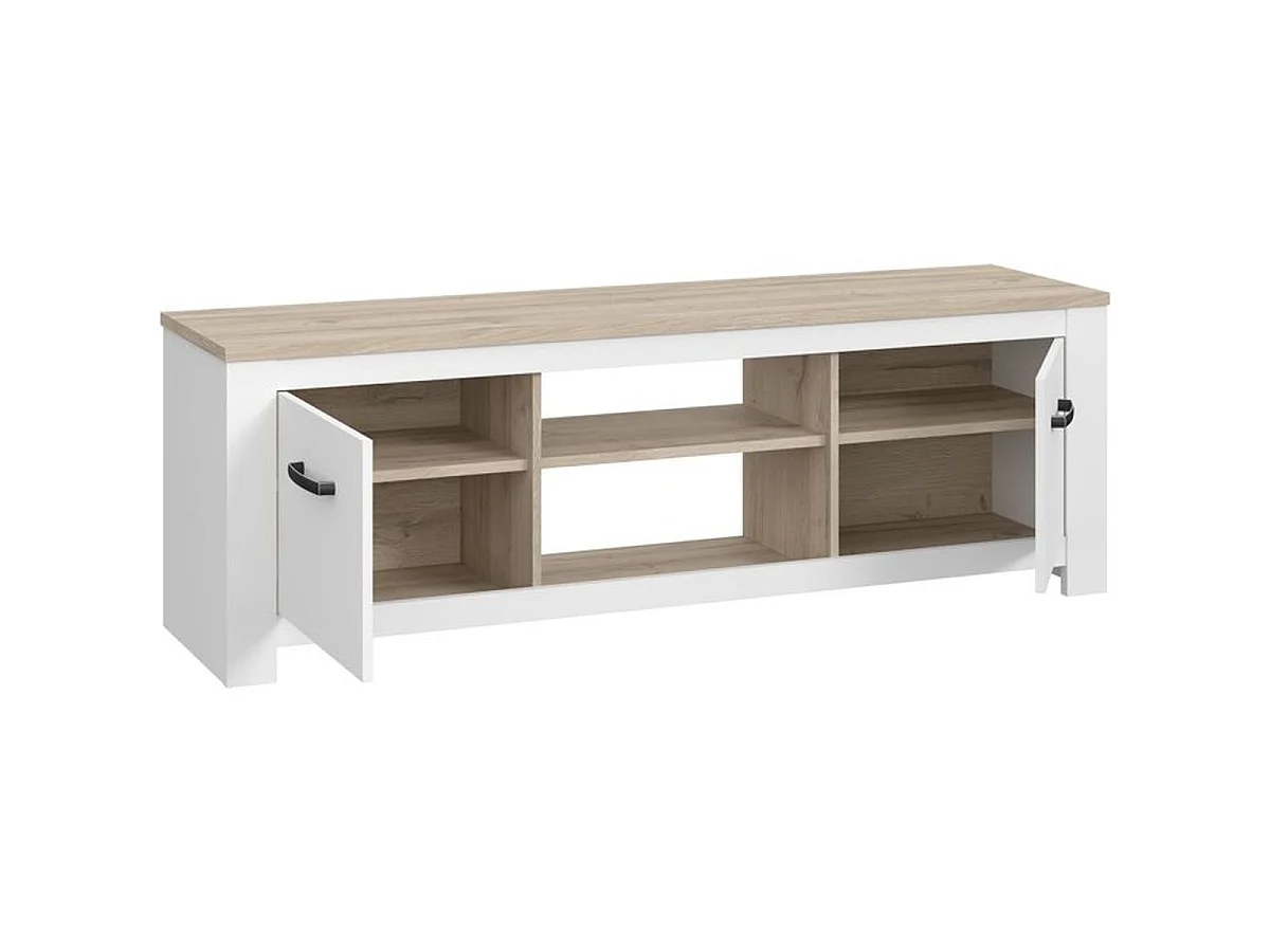 Rustieke TV-standaard Forte ELARA 162 cm - Wit en licht eiken afwerking
