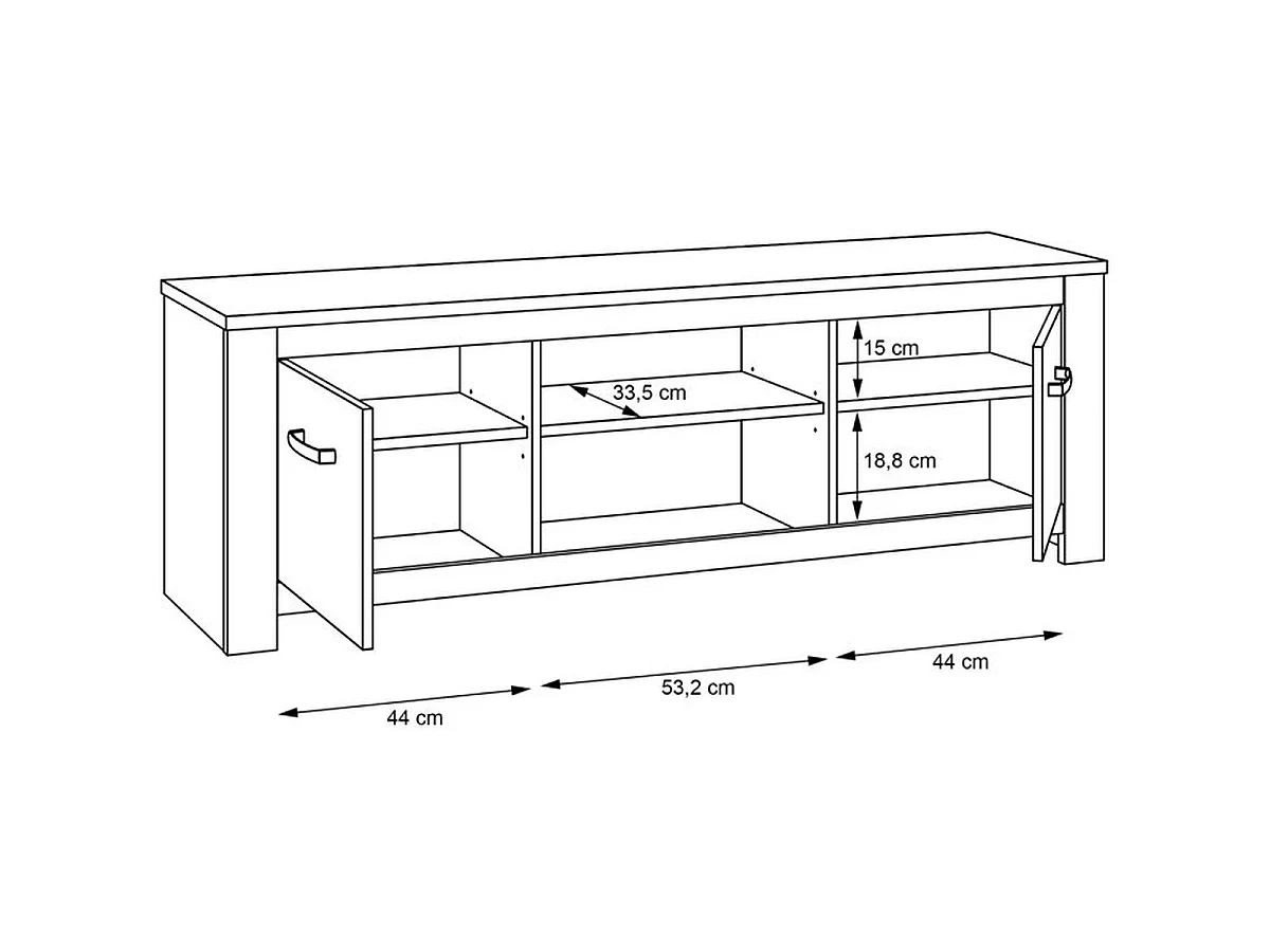 Rustieke TV-standaard Forte ELARA 162 cm - Wit en licht eiken afwerking