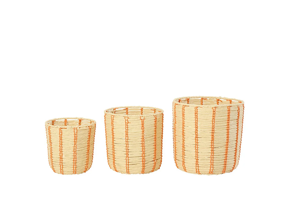 Lot de 3 Paniers de Rangement "Trenton" 35cm Naturel & Orange