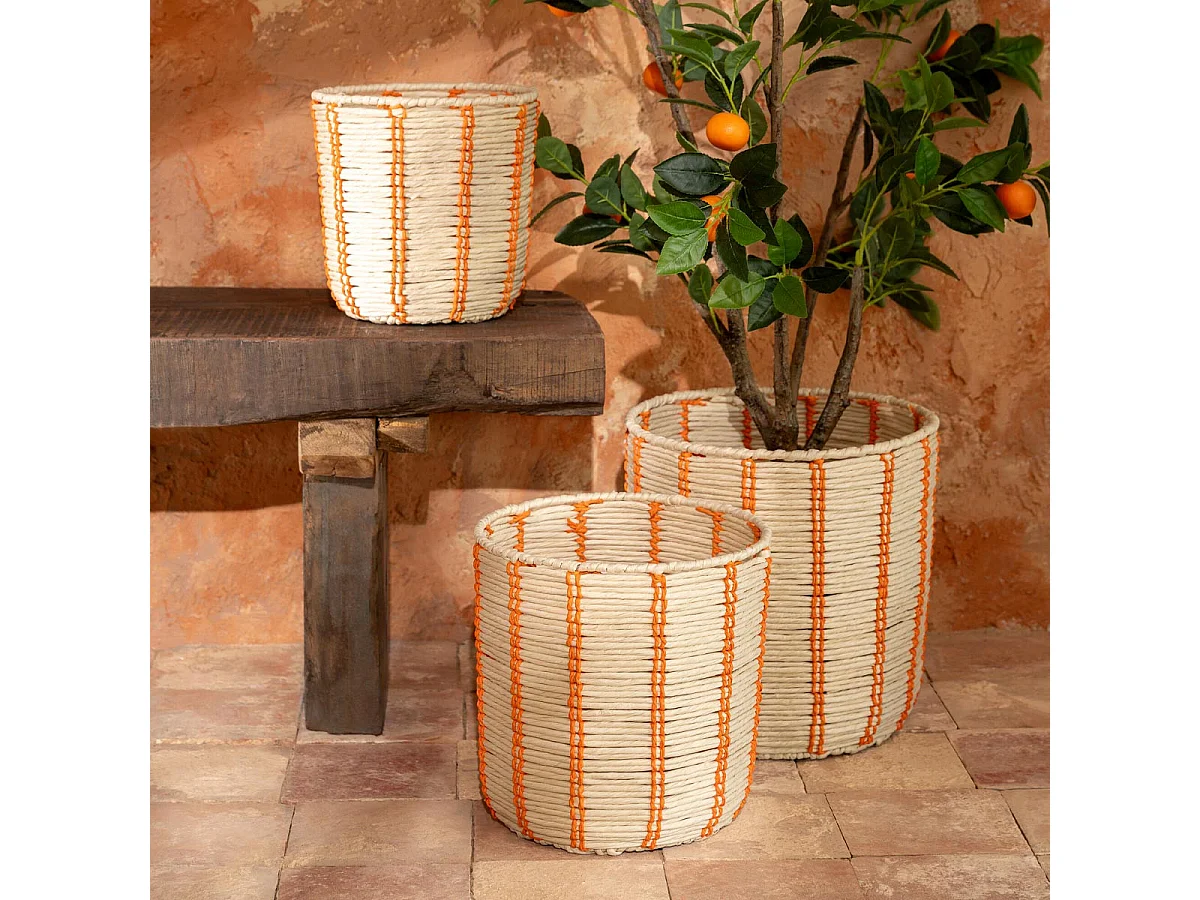 Lot de 3 Paniers de Rangement "Trenton" 35cm Naturel & Orange