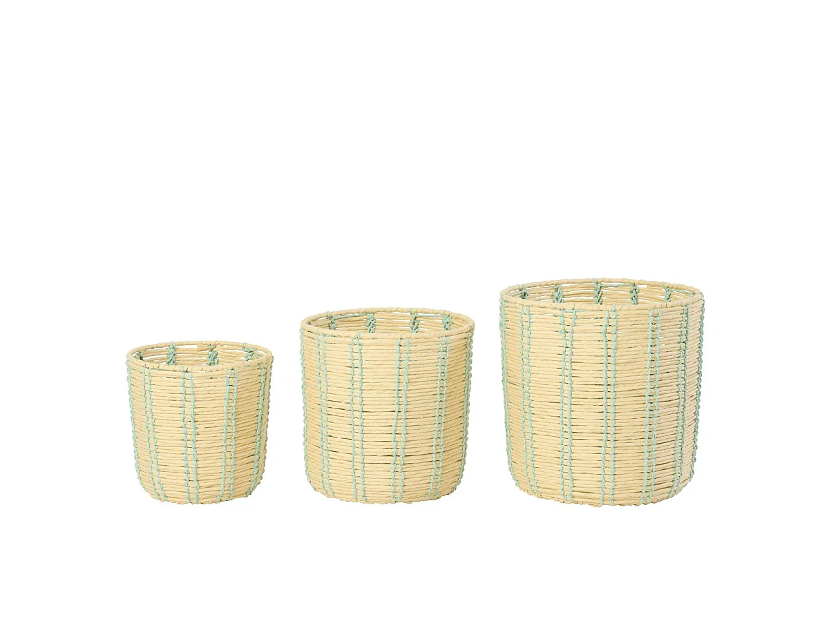 Lot de 3 Paniers de Rangement "Trenton" 35cm Naturel & Bleu