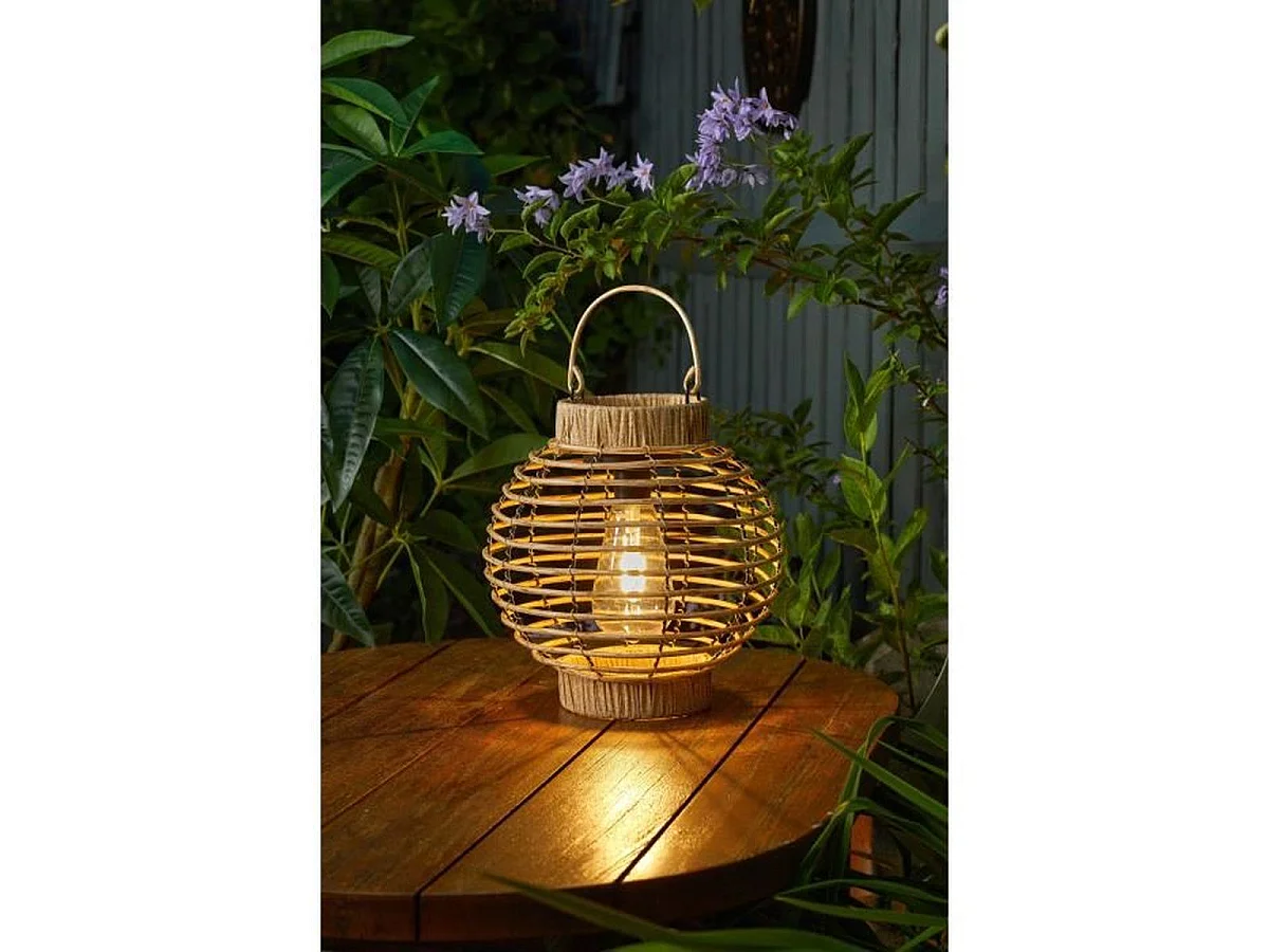Solar Rattan Lantaarn SMART GARDEN Terra Beige met Warm Witte LED, 23 x 22.5 cm