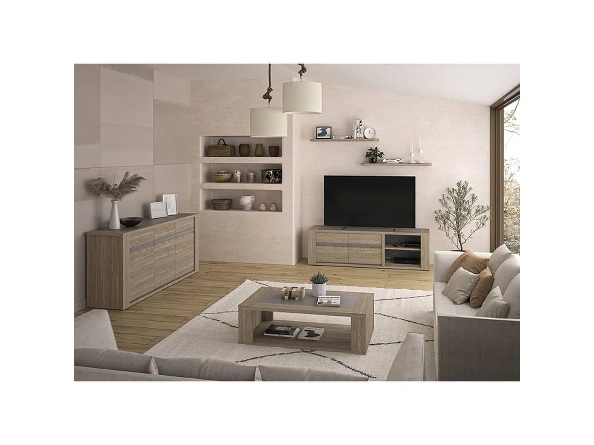 GAMI MARCEAU Laag TV-meubel Chêne Reed 190 x 48 x 57 cm Kabeldoorvoer, Eigentijds Design