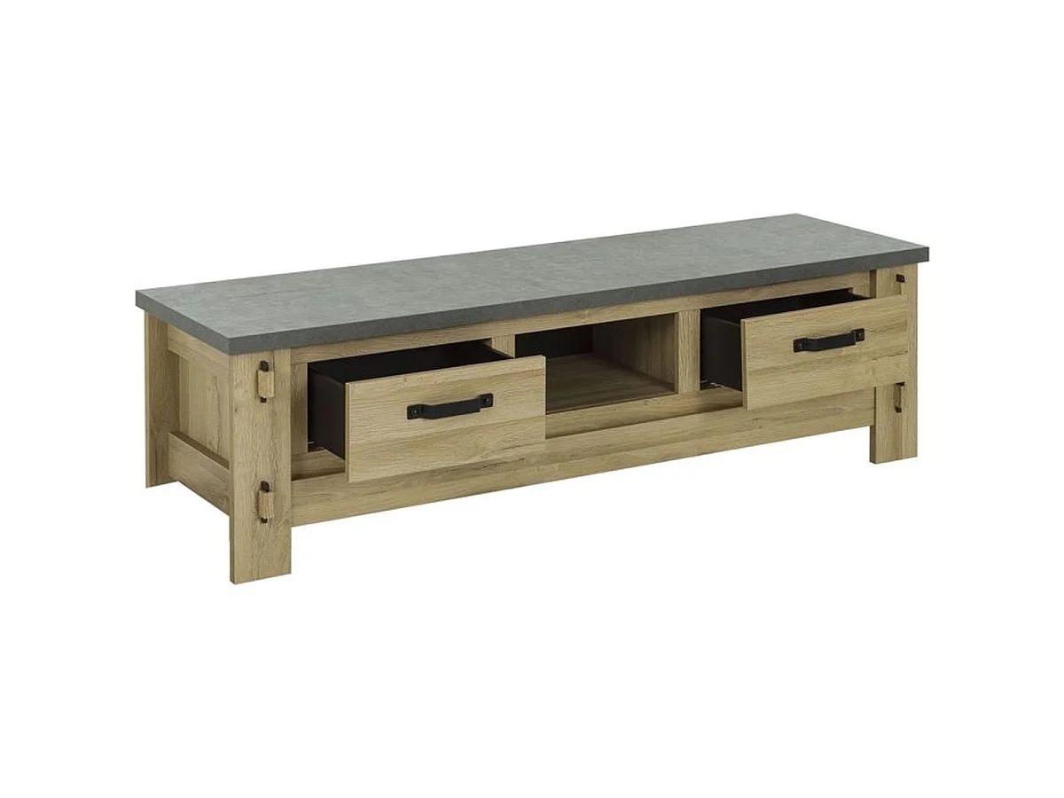 Meuble TV GAMI Louane BROCELIANDE 172x50x49 cm, 2 tiroirs avec niche ouverte