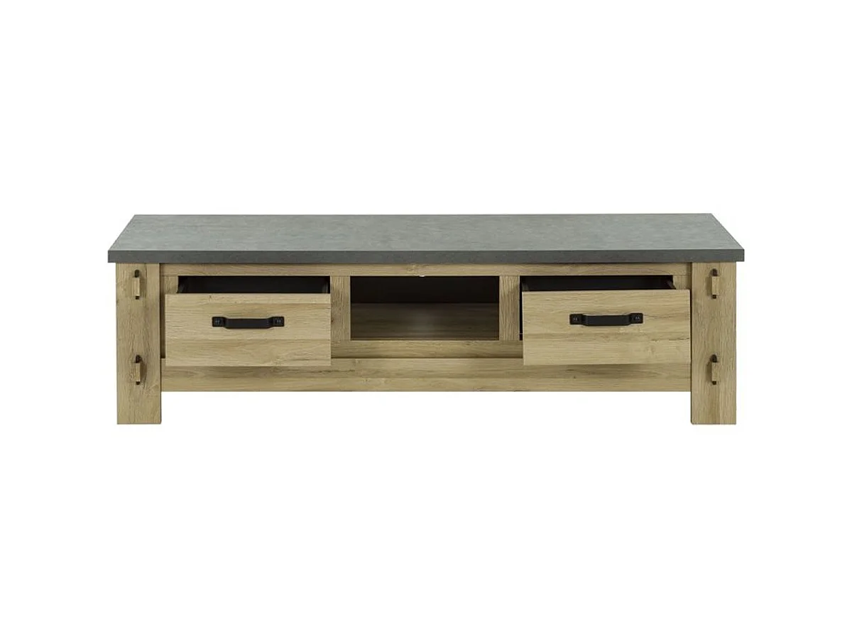Meuble TV GAMI Louane BROCELIANDE 172x50x49 cm, 2 tiroirs avec niche ouverte