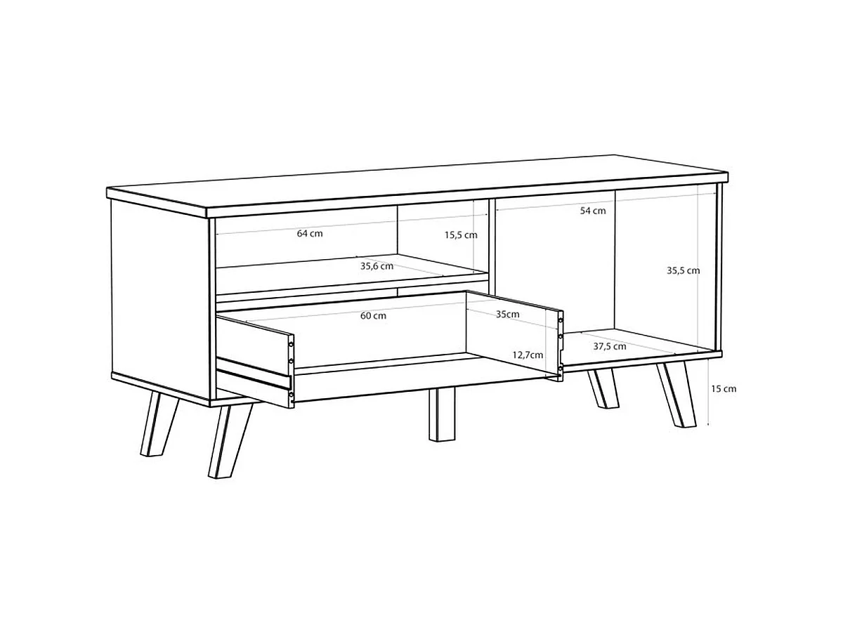 Meuble TV VANKKA 124,4 cm chêne et blanc mat avec porte, tiroir et niche