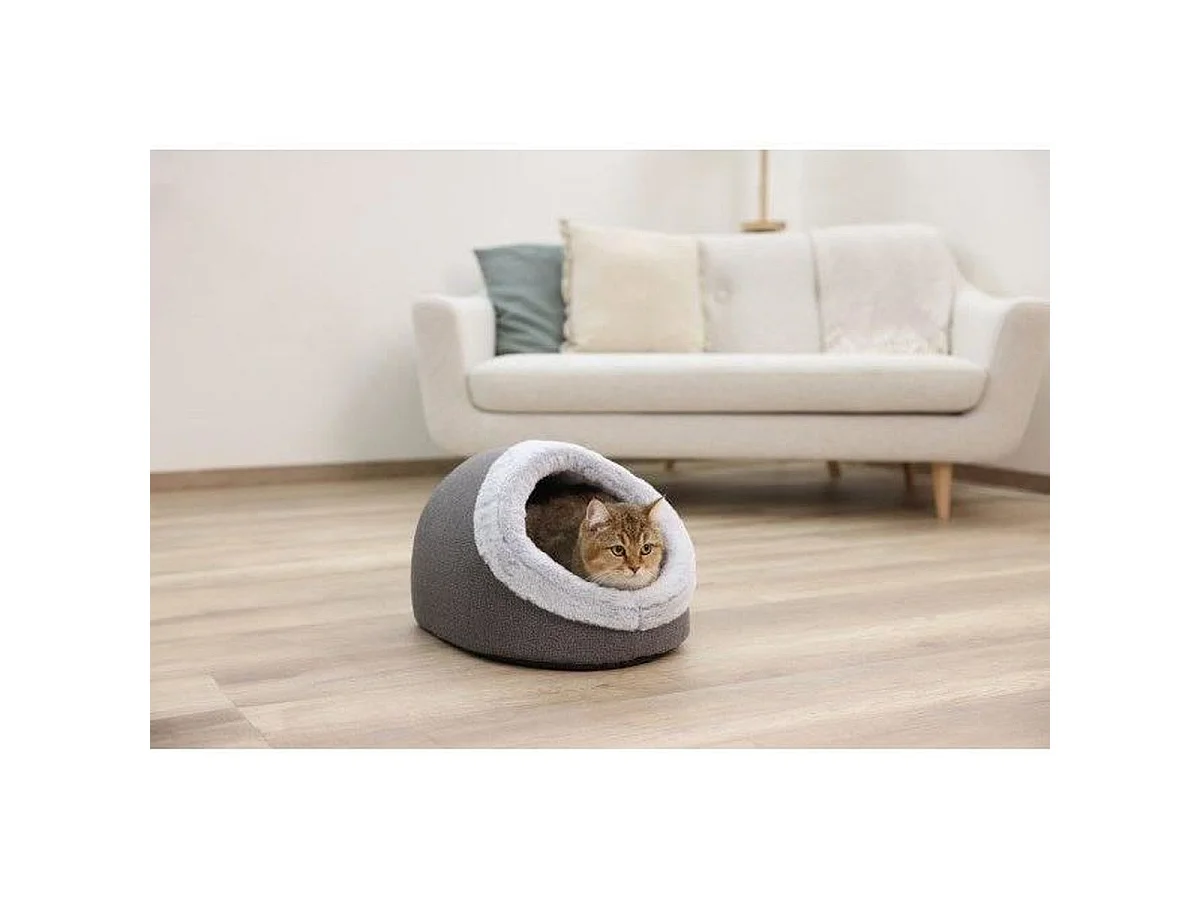 KERBL Igloo Jana pour chat - Panier fermé en peluche douce, coussin réversible amovible, 35 x 41 x 30 cm