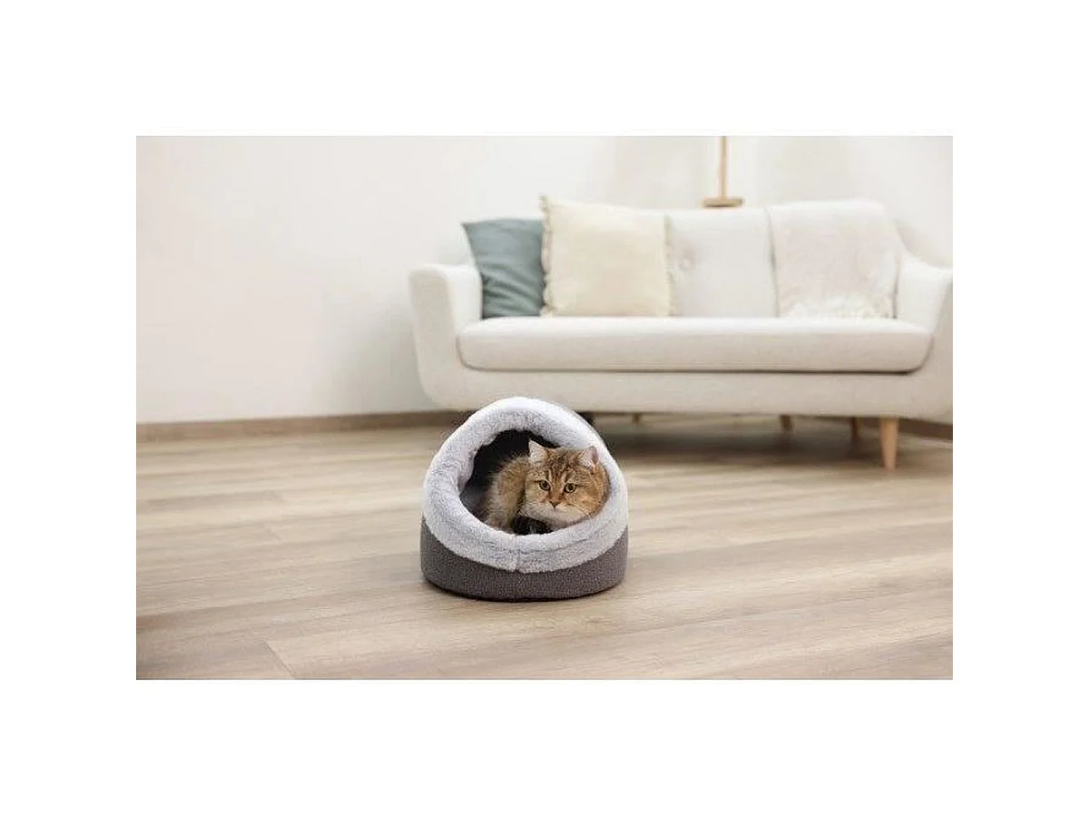 KERBL Igloo Jana pour chat - Panier fermé en peluche douce, coussin réversible amovible, 35 x 41 x 30 cm
