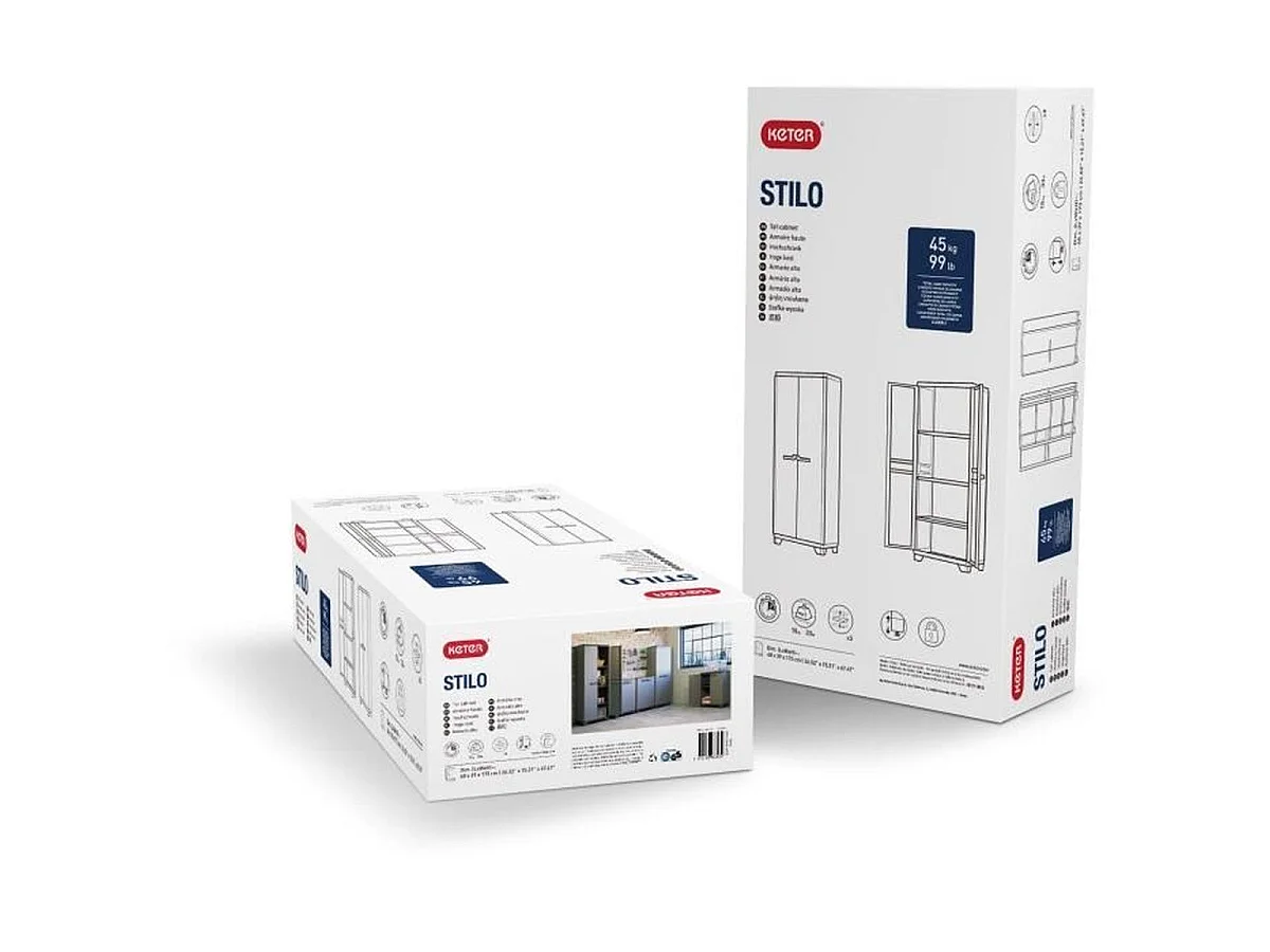 Armoire haute d'extérieur KIS Stilo en résine 65 x 39 x 173 cm, 3 tablettes réglables