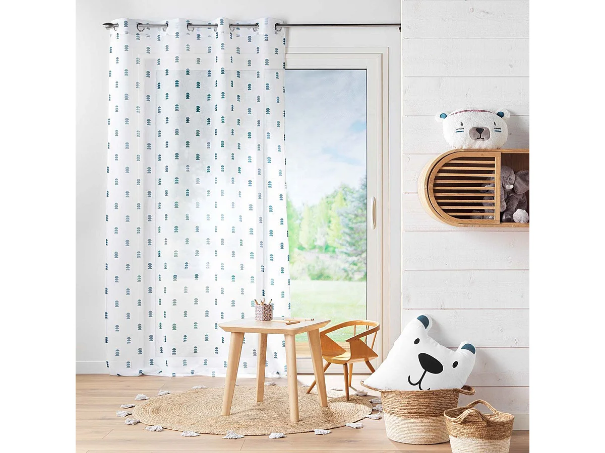 Rideau Voilage à Œillets "Geokid" 140x240cm Bleu Pétrole