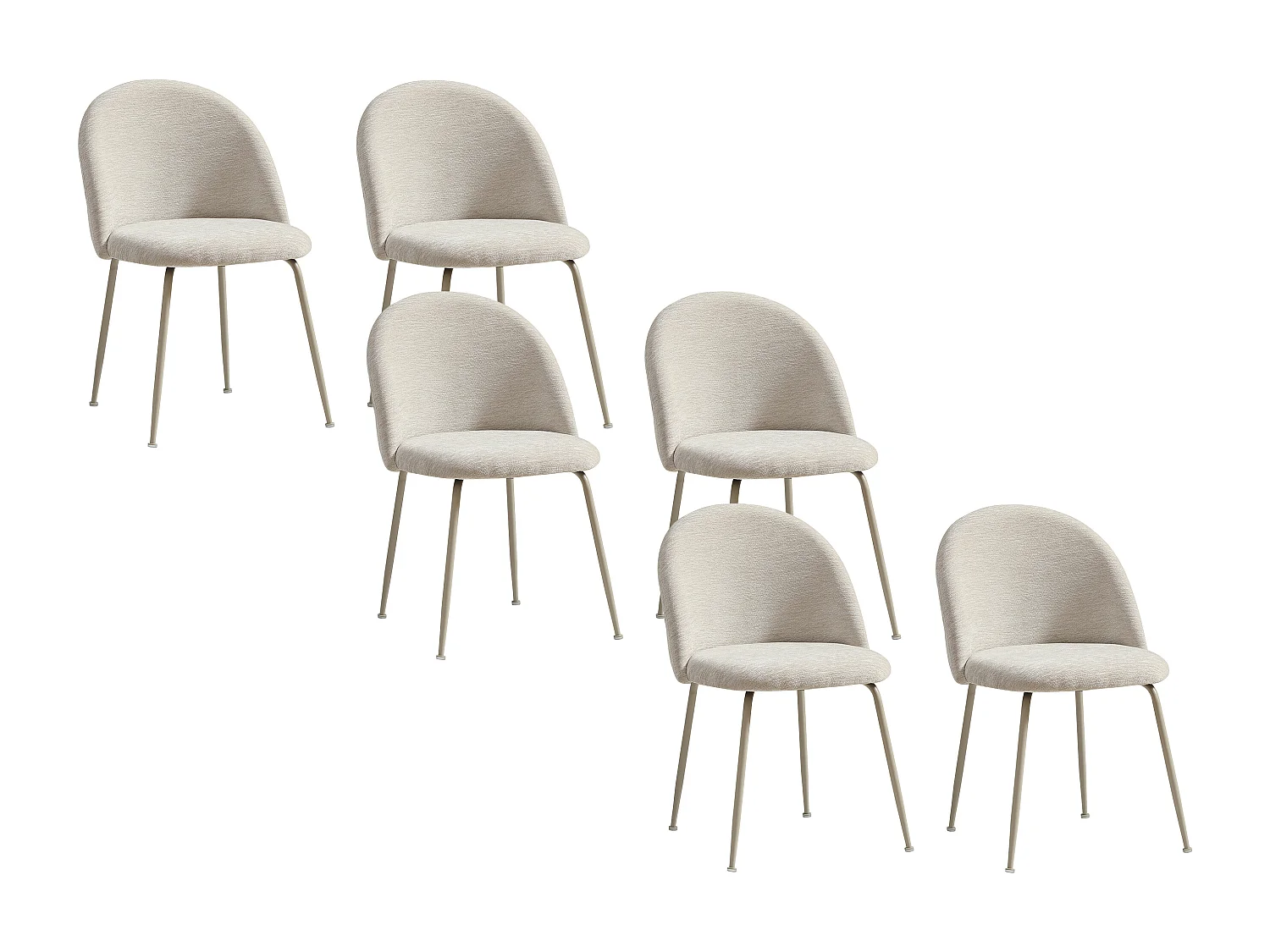 Lot de 6 chaises en tissu texturé et métal - Beige - MELBOURNE