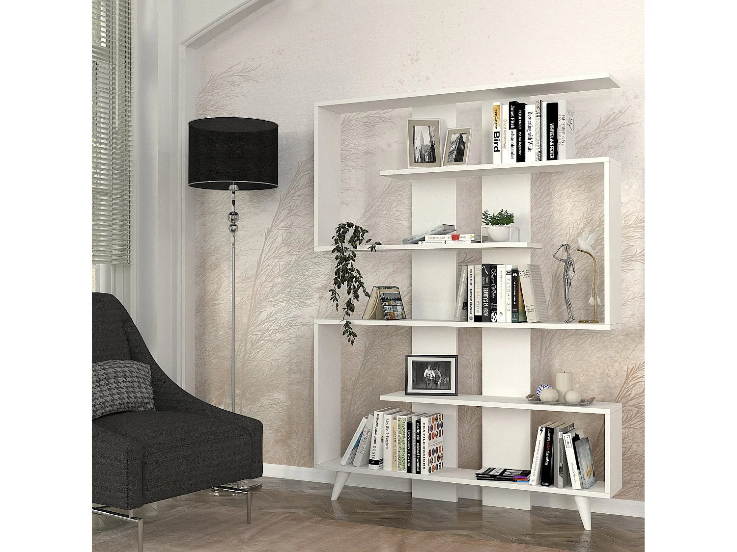 Moderne Witte Houten Boekenkast "Rain" - 5 Planken 120x20x162 cm