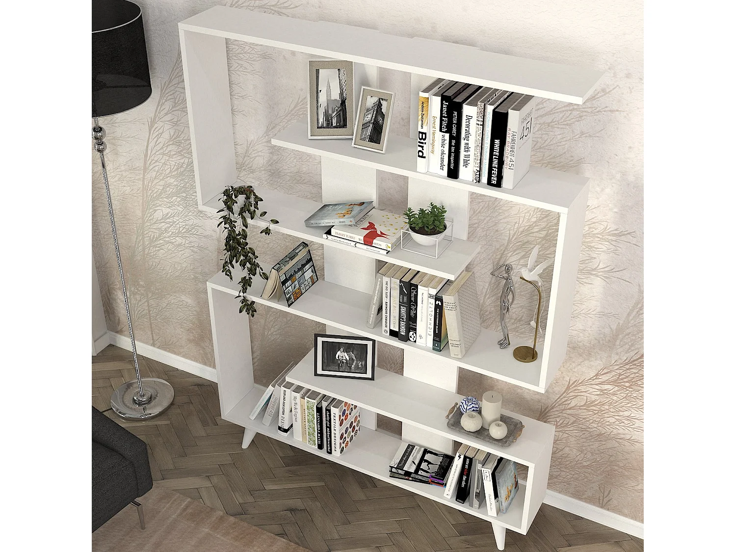 Moderne Witte Houten Boekenkast "Rain" - 5 Planken 120x20x162 cm