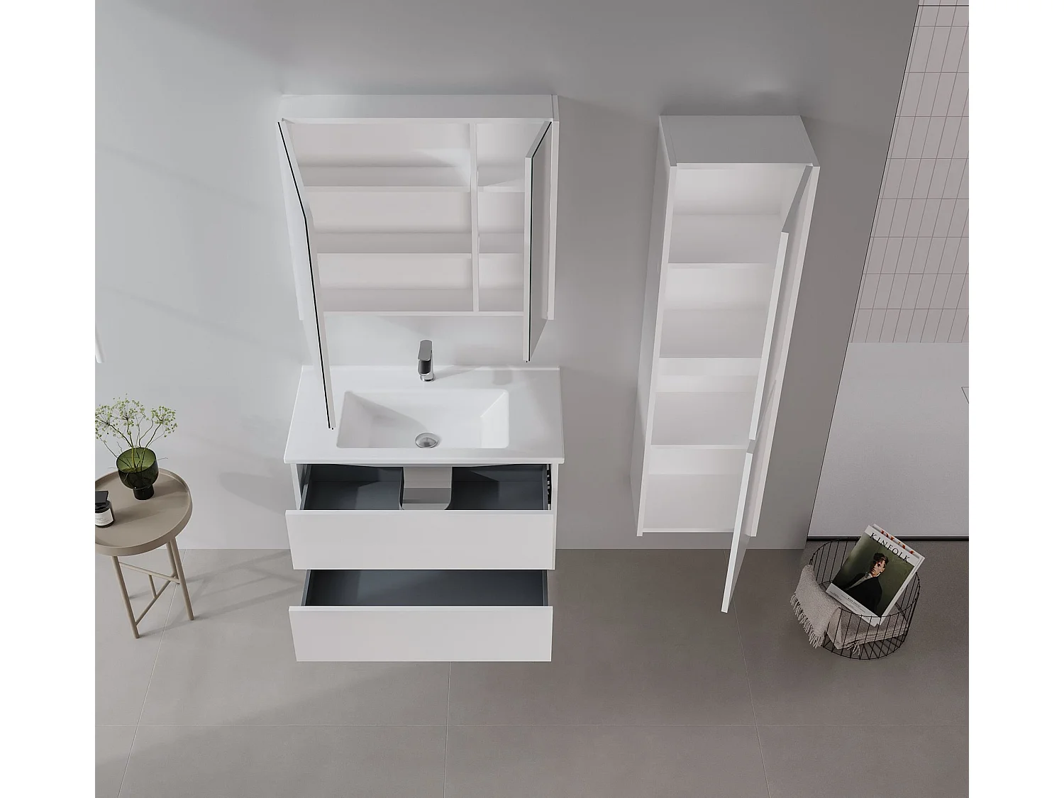 Meuble Salle de Bain avec Miroir "Arno 100" - 100 x 16 x 66 cm - White