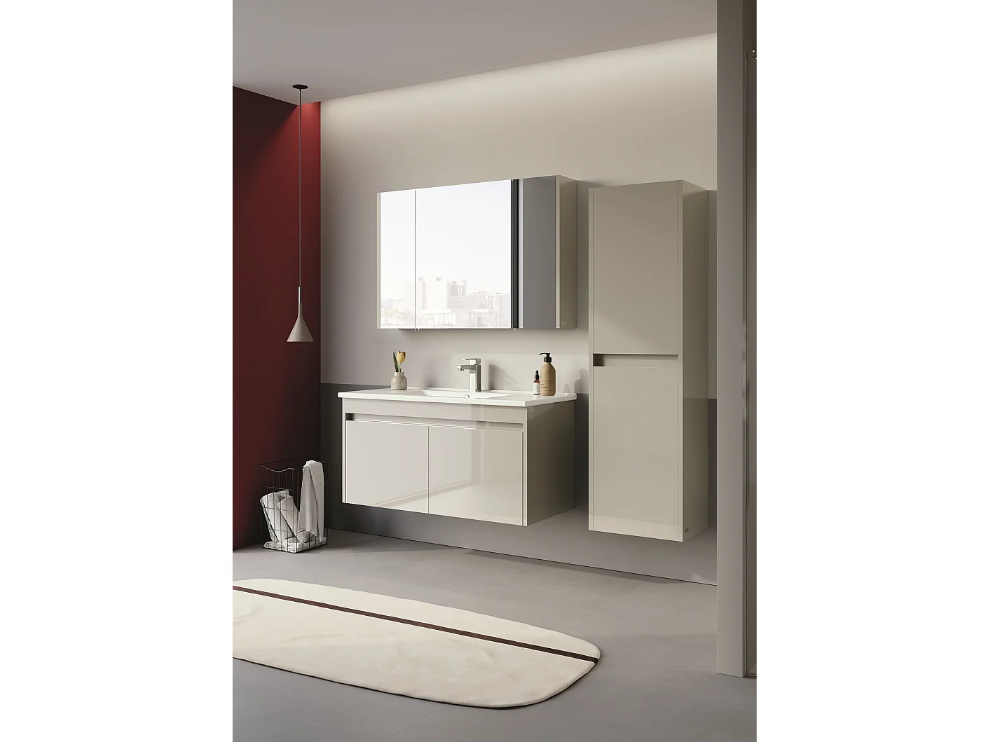 Meuble Salle de Bain avec Miroir "Arno 100" - 100 x 16 x 66 cm - Cashmere