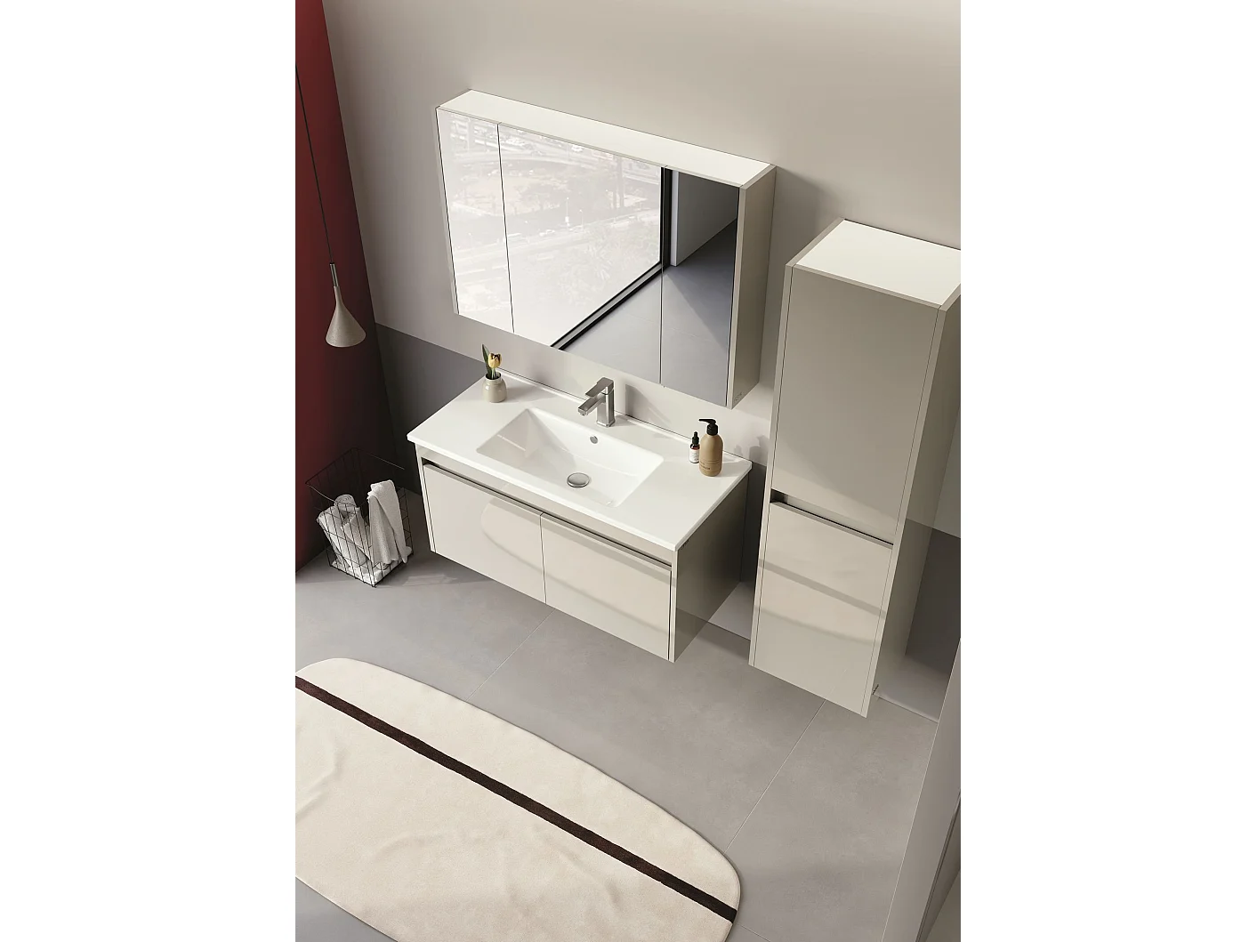 Meuble Salle de Bain avec Miroir "Arno 100" - 100 x 16 x 66 cm - Cashmere