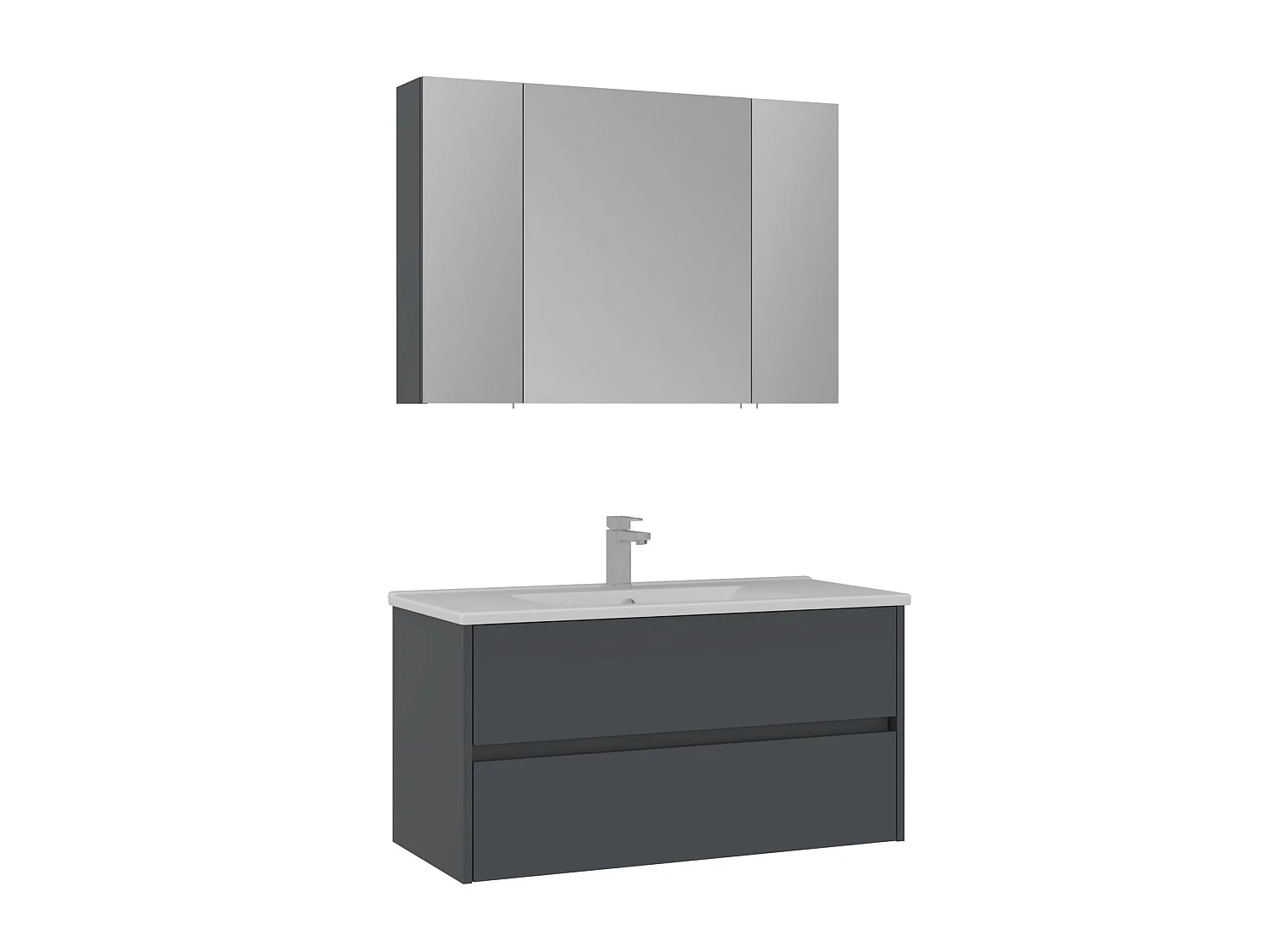 Wastafelmeubel met spiegel (2-delig) "Side 100 v3" - 100 x 16 x 52 cm - Mat antraciet