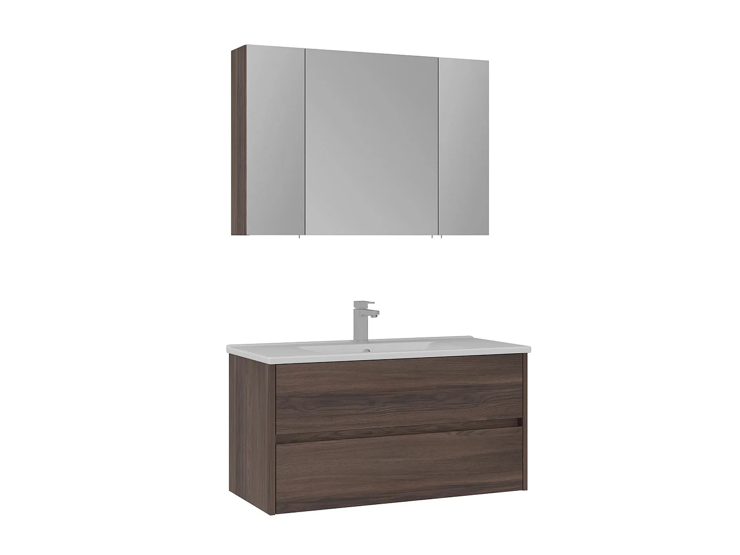 Wastafelmeubel met spiegel (2-delig) "Side 100 v3" - 100 x 16 x 52 cm - Walnoot