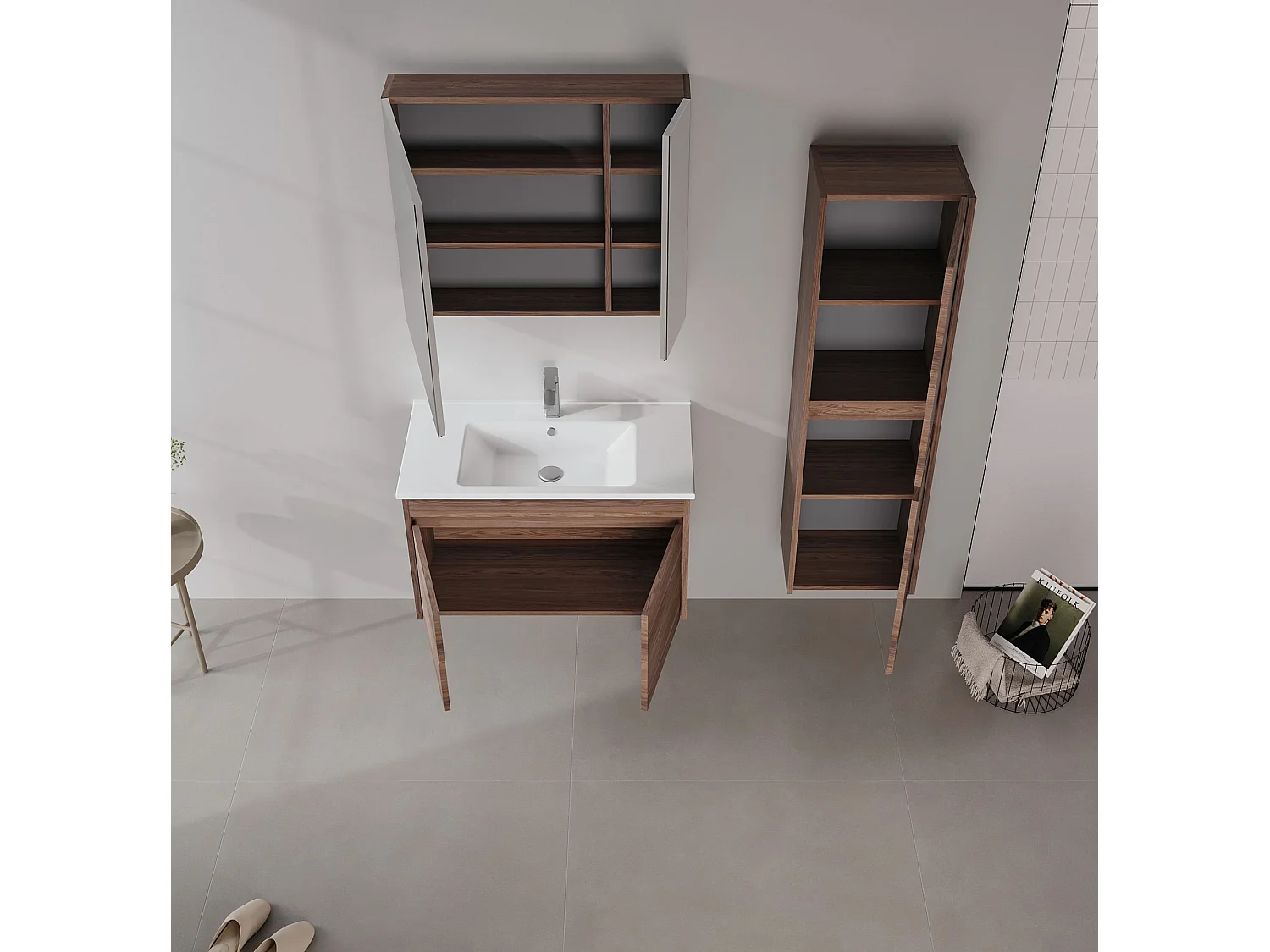Meuble Vasque "Side 85 v2" - 85 x 45 x 52 cm - Dark Walnut
